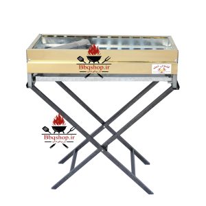 کبابپز استیل طلایی گازی 10 چدن پایه بلند ققنوس شعله