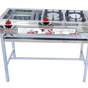 کبابپز گازی استیل یک متری با دو پلوپز رستورانی ویلایی